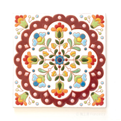 西班牙瓷磚方形籃子托盤“Doily Flowers Wine” 第3張的照片