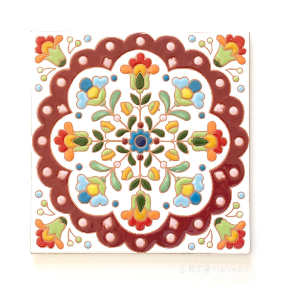 西班牙瓷磚方形籃子托盤“Doily Flowers Wine” 第3張的照片