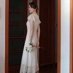 [高級シリーズ]レトロレースのワンピースドレス　婚約式・結婚式用　ライトウェディングドレスパーティデート/発表会など 9枚目の画像