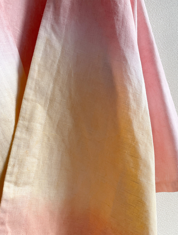 送料無料 ゆったり身幅　泥染のリトアニアリネン羽織りカーディガン " Tropical Time " ピンク 14枚目の画像