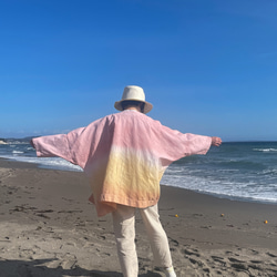 送料無料 ゆったり身幅　泥染のリトアニアリネン羽織りカーディガン " Tropical Time " ピンク 12枚目の画像
