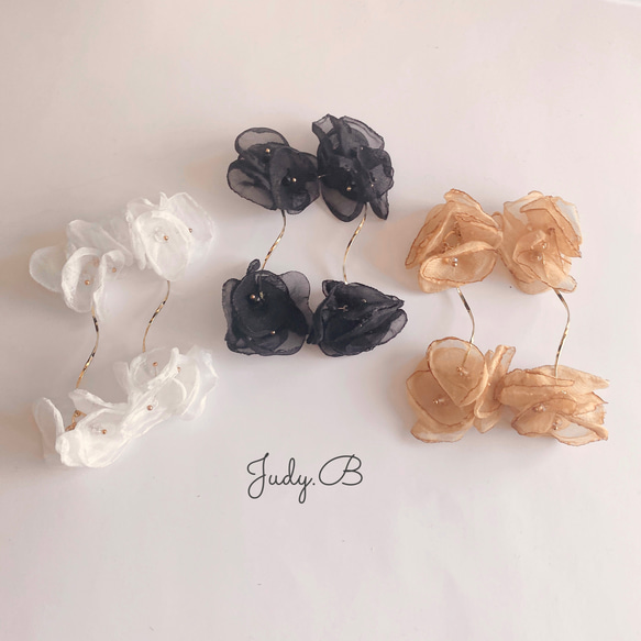 w095 night party ウェーブステック  シフォンフラワーブーケ　ブラック　ウェディング　結婚式　成人式 3枚目の画像