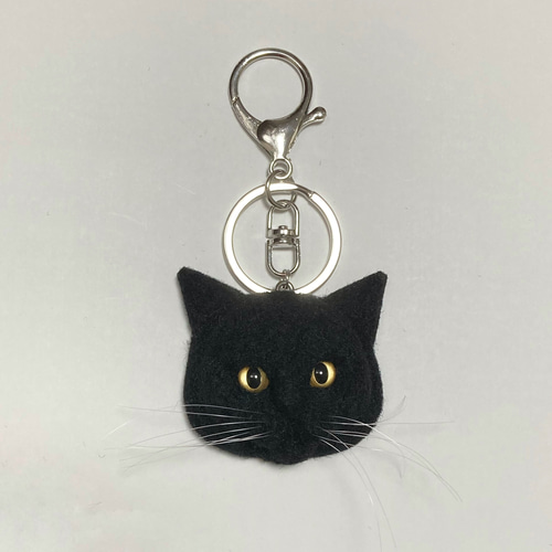 羊毛フェルト 猫キーホルダー 黒猫 金眼 キーホルダー まめちま 通販