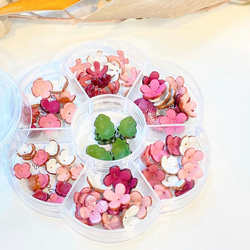 【限定数クリアフラワーケース入り】6種小花＆葉っぱのパーツセット(ピンクカラー) 1枚目の画像