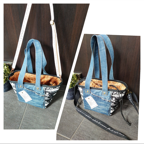 No.194【DENIM✖️カゴバッグ✨】デニムリメイク巾着ピクニック