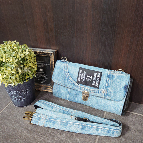 No195【DENIM✖️ダルメシアン❤️】デニムリメイクやりくり財布  