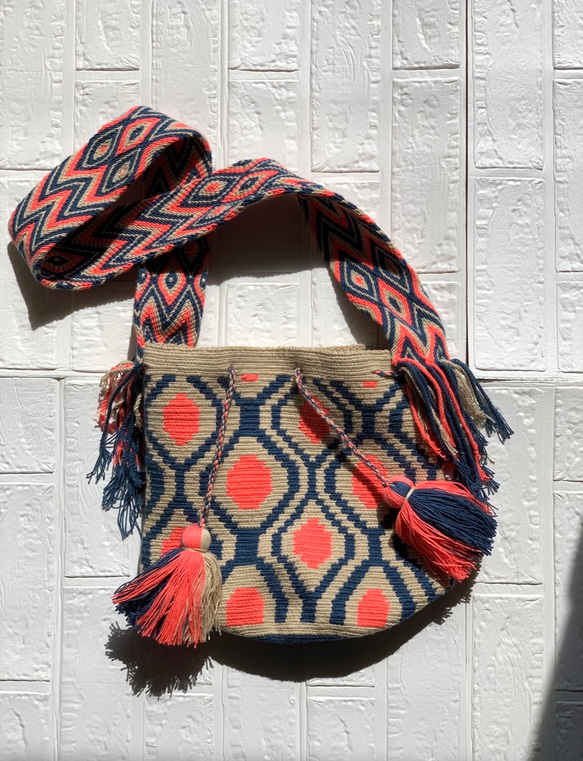 ワユーバッグ エキゾチックブルーxピンク Lサイズ ショルダーバッグ  