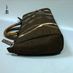 大島と紬の手さげバッグ　木製持ち手　ハンドバッグ　s2172 4枚目の画像