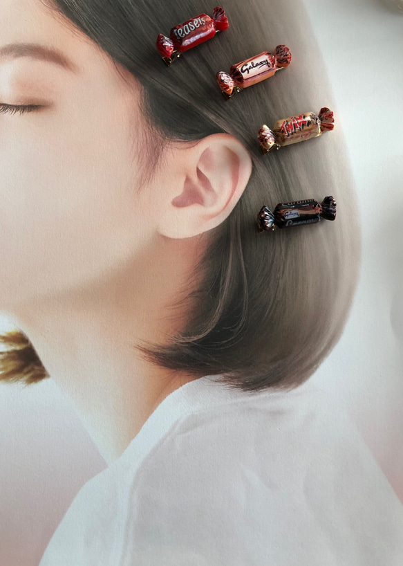 【四色 キャンディ】4コセット 髪留め ヘアクリップ  フェイクフード ミニチュアフード スイーツデコ 4枚目の画像