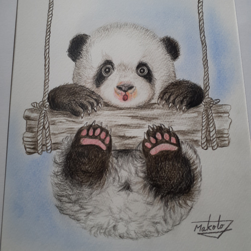 “やっほい” 色鉛筆画 パステル パンダ やっほい” 色鉛筆画 パステル パンダ