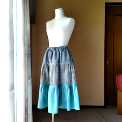 爽やかなブルー系　三段ティアードスカート 9枚目の画像