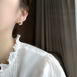 14kgp◆pearl&bijou w foop earrings パールとビジューの2連フープイヤリング　痛くない 6枚目の画像