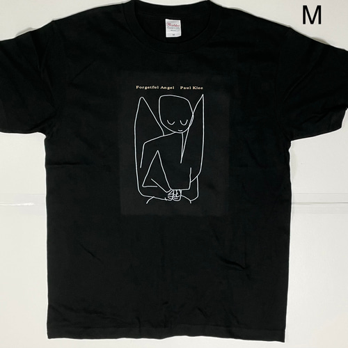 パウル・クレー「忘れっぽい天使」 黒額付き パウル・クレー 忘れっぽい天使 綿5.6オンスTシャツ 黒 SMLサイズ有り