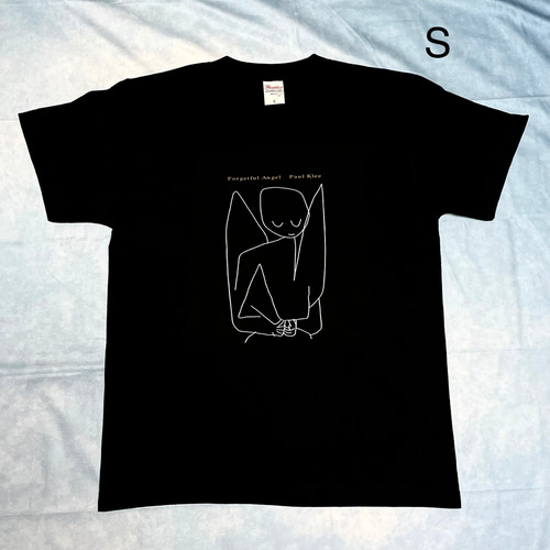 パウル・クレー 忘れっぽい天使 綿5.6オンスTシャツ 黒 SMLサイズ有り