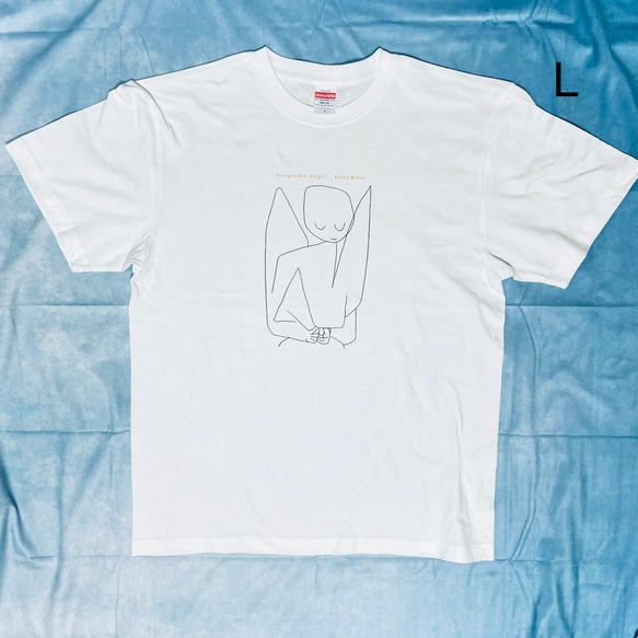 パウル・クレー　忘れっぽい天使　綿5.6オンスTシャツ 白　SMLサイズ有り 1枚目の画像
