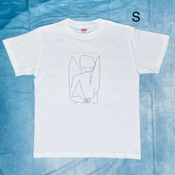 パウル・クレー　忘れっぽい天使　綿5.6オンスTシャツ 白　SMLサイズ有り 5枚目の画像