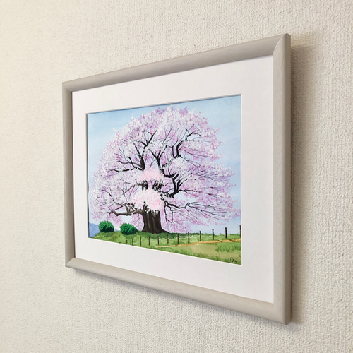 醍醐の桜02」透明水彩画 原画 風景画 額縁付 F4サイズ 絵画 Oni