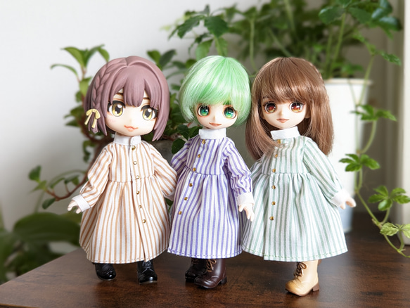 "picnic"ストライプシャツワンピ  オビツ/ねんどろいどどーるサイズ 1枚目の画像