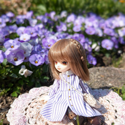 "picnic"ストライプシャツワンピ  オビツ/ねんどろいどどーるサイズ 10枚目の画像