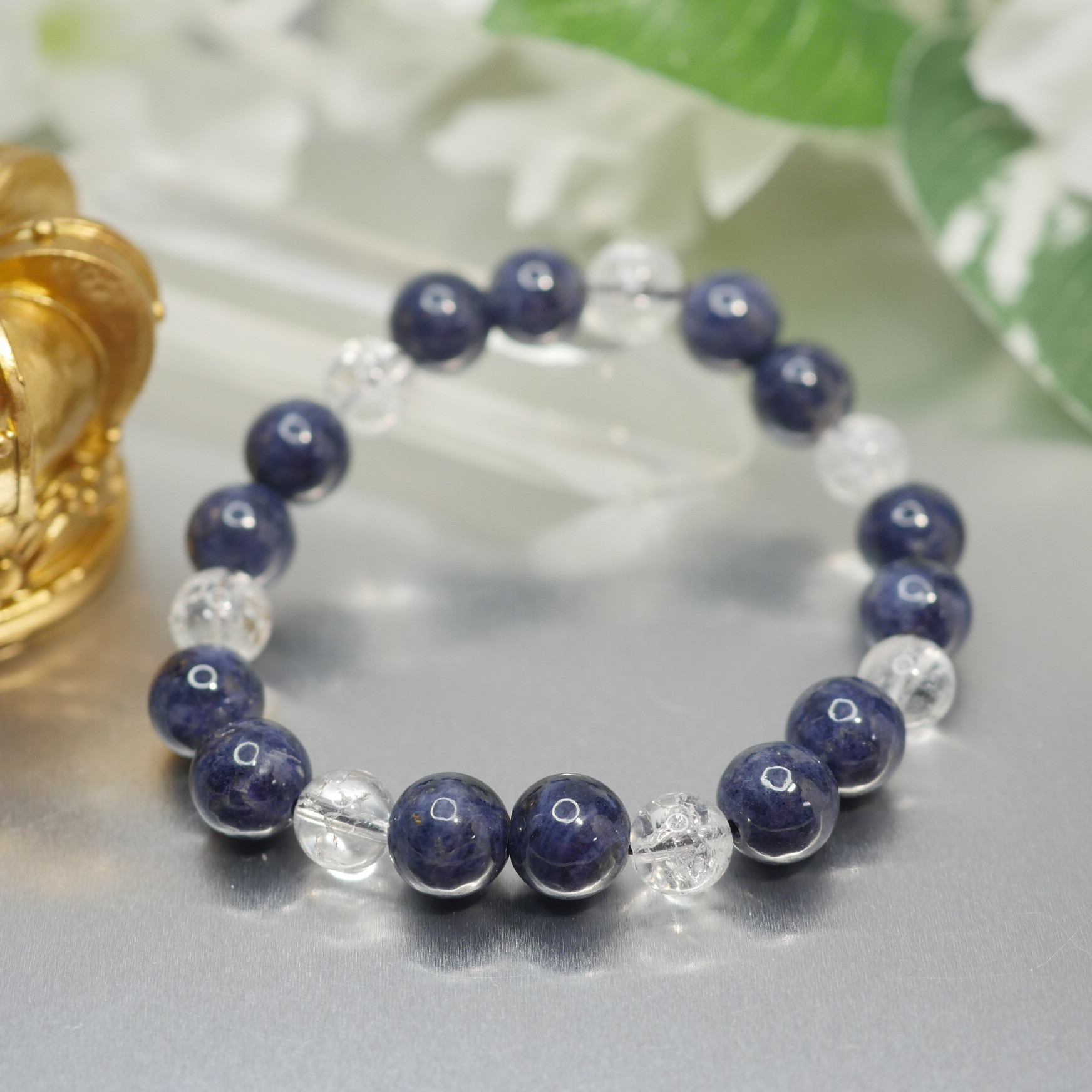 サファイア　クラック水晶　内径　16cm　誕生石　天然石ブレスレット　送料無料　　永遠の愛～ 16,000円