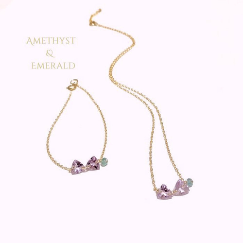 天然石 リボン*アメジストのジュエルネックレス（K14GF） ネックレス 