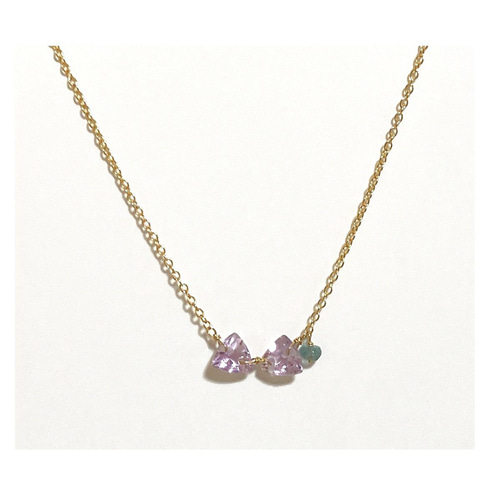 天然石 リボン*アメジストのジュエルネックレス（K14GF