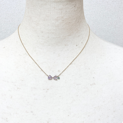 天然石 リボン*アメジストのジュエルネックレス（K14GF