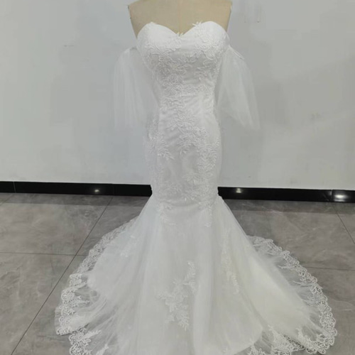ウェディングドレス　マーメイド　レース 送料無料！ウエディングドレス マーメイドライン 3D立体レース刺繍