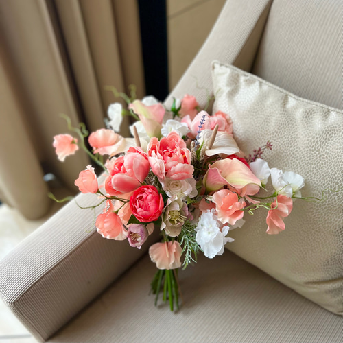 サーモンオレンジ×ピンク ブーケ アーティフィシャルフラワー