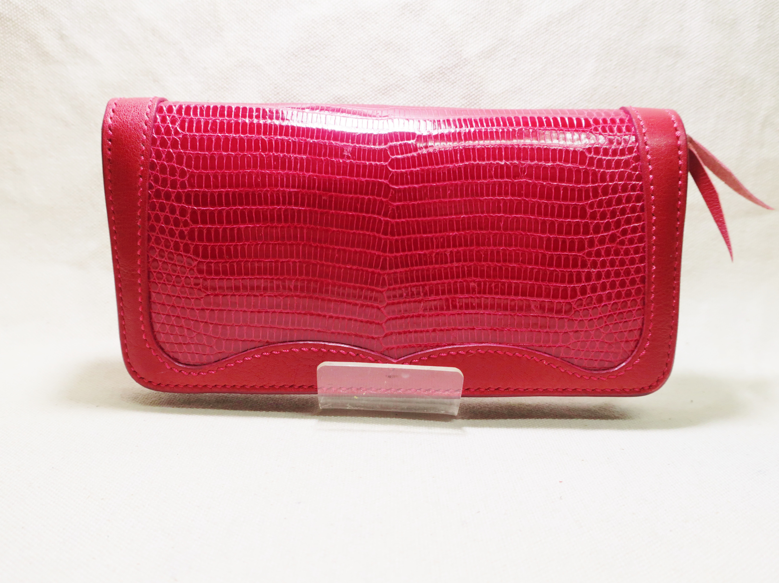 レザーウォレット トカゲ革 リザード ダブルショルダーレザー ロング