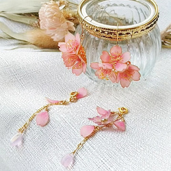 2way 桜と揺れる蝶のピアス / プレゼント / 結婚式 / ディップフラワー 3枚目の画像