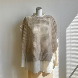 【再販】重ね着コーデ　サラッと！!『和紙』メッシュニットベスト【ゴールド・ベージュ・ネイビー】 5枚目の画像