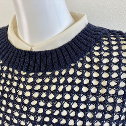 【再販】重ね着コーデ　サラッと！!『和紙』メッシュニットベスト【ゴールド・ベージュ・ネイビー】 12枚目の画像