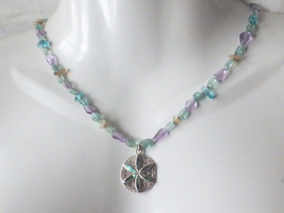 *sv925*Paua Shell flower necklace 　天然石ネックレス 10枚目の画像