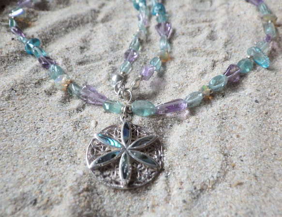 *sv925*Paua Shell flower necklace 　天然石ネックレス 11枚目の画像