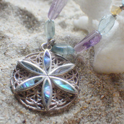 *sv925*Paua Shell flower necklace 　天然石ネックレス 18枚目の画像