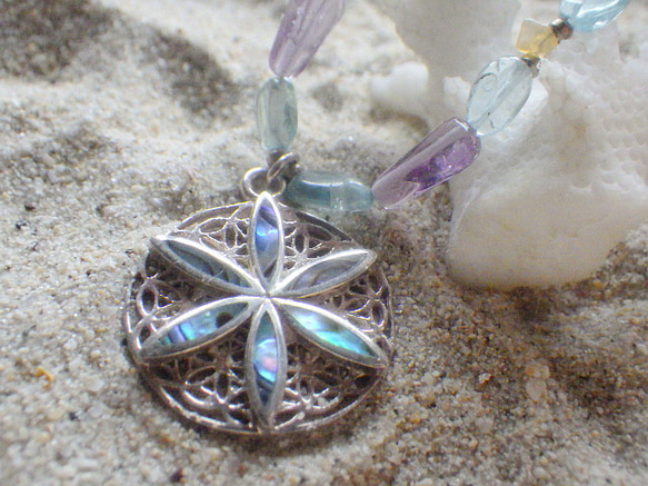 *sv925*Paua Shell flower necklace 　天然石ネックレス 18枚目の画像