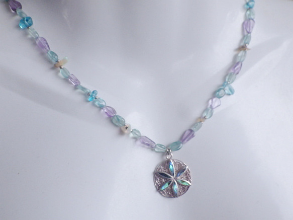 *sv925*Paua Shell flower necklace 　天然石ネックレス 6枚目の画像