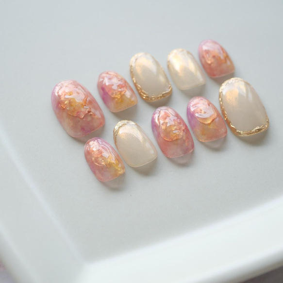 クリアピンク×パープルの春ネイル◇ネイルチップ【haru-No.1】 ネイル  