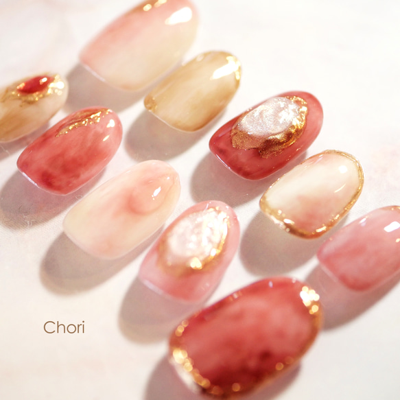 ピンクニュアンス ネイルチップ ネイルチップ ニュアンス マグネット ミラーフラワー お花 シ