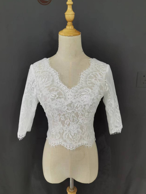 送料無料！ウエディングドレス レース ボレロ トップスのみ Vネック