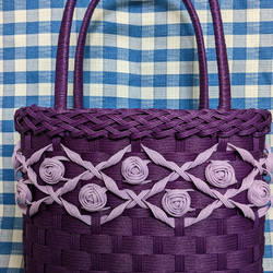 【新品未使用】カゴ風バッグ　生成り×パープル 新品未使用】カゴ風バッグ 生成り×パープル 新品未使用】カゴ風