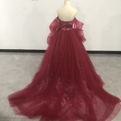 憧れのドレス ワインレッド  カラードレス キラキラ ベアトップ 取り外し袖 花嫁/披露宴 4枚目の画像