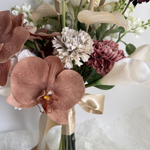 胡蝶蘭♡アンティークカラーの韓国風ウェディングブーケ＆ブートニア