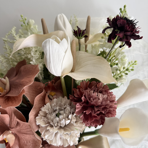 胡蝶蘭♡アンティークカラーの韓国風ウェディングブーケ＆ブートニア