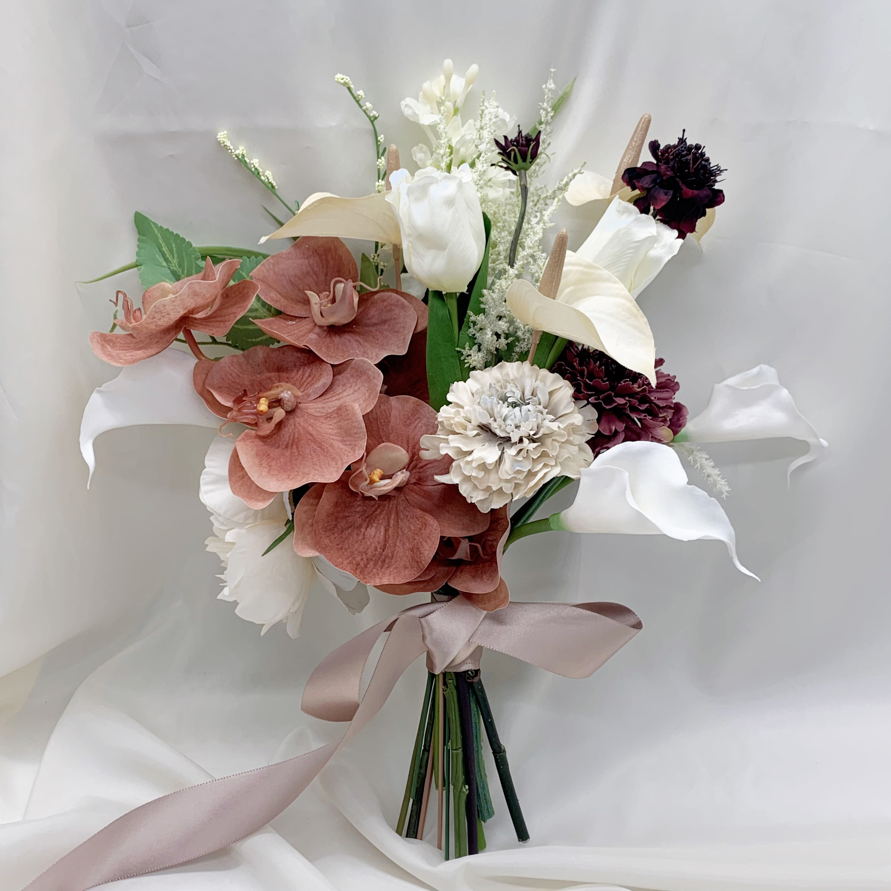 胡蝶蘭♡アンティークカラーの韓国風ウェディングブーケ＆ブートニア