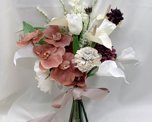 胡蝶蘭♡アンティークカラーの韓国風ウェディングブーケ＆ブートニア