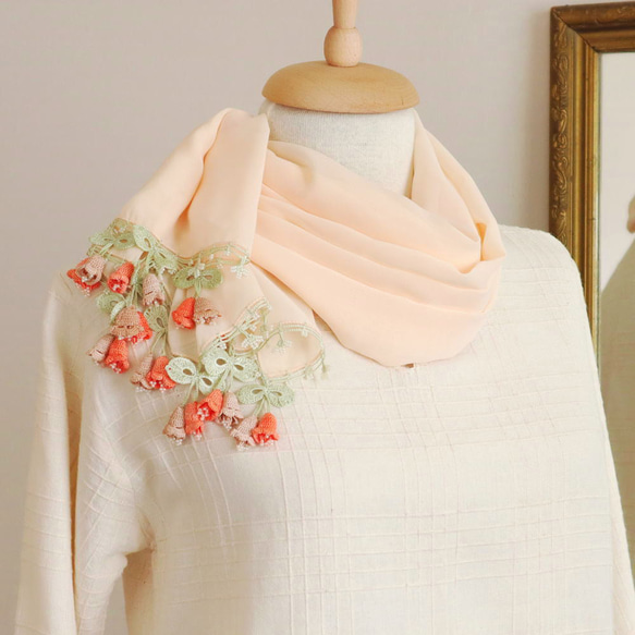 [Made to order] OYA crochet chiffon shawl [Campanella]Orange 第2張的照片