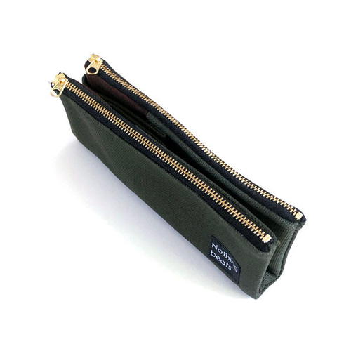 Sサイズ・Lサイズ】ダブルジッパーペンケース 帆布 オリーブ
