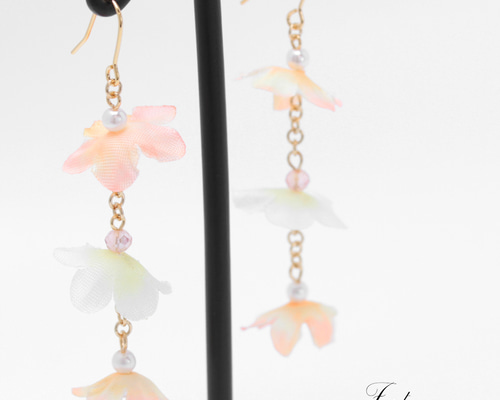 専用♡天然石とshell ピアス イヤリング ピンク 天然石 14kgf カラーオパール スムースドロップ ロングピアス